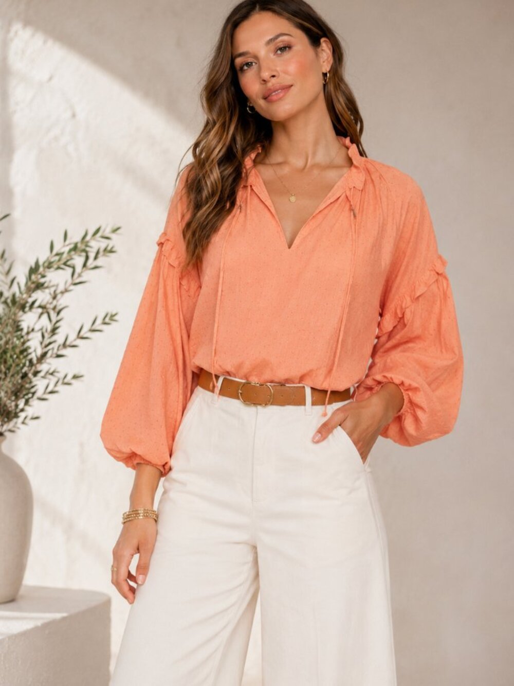 CLEOBELLA NWT Phoenix Cotton Peasant Blouse Coral Boho Romantic Top Coquette